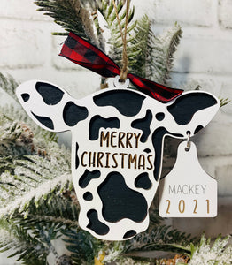 Cow Ornament with Custom Ear Tag